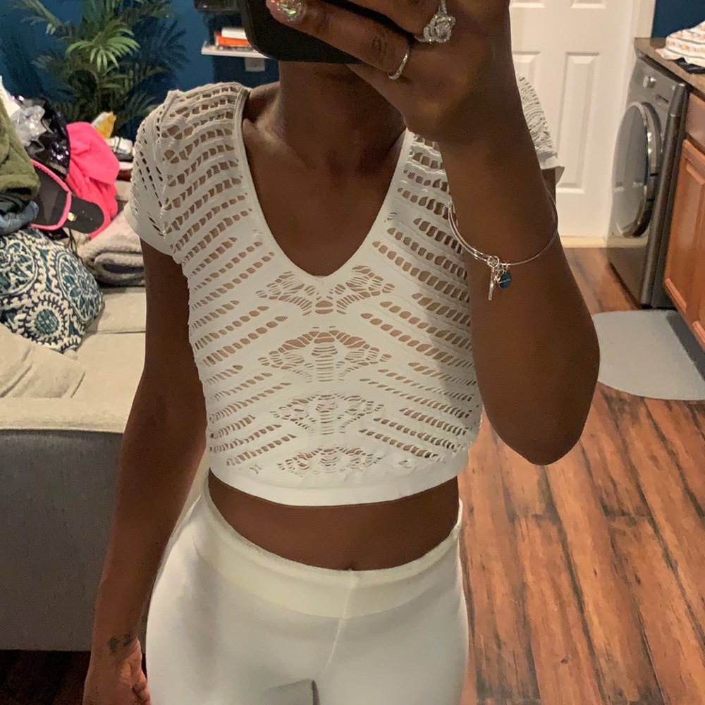 Bebe white & Tan spandex crop top